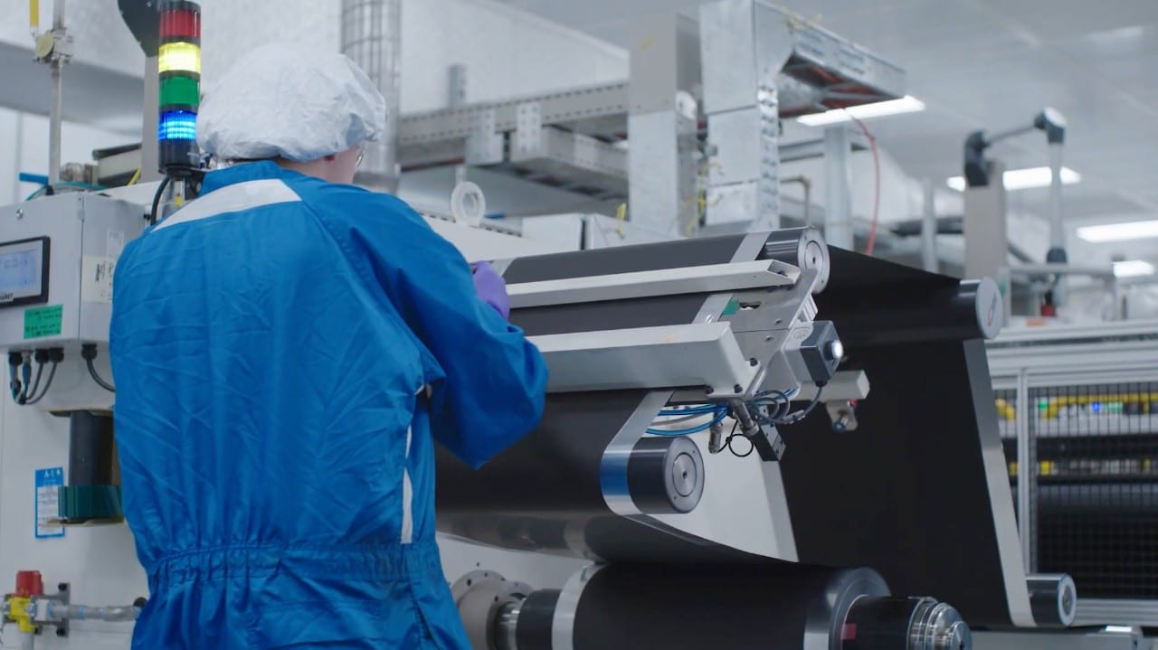 Battery cells on an assembly line represent GM's new LMR battery
