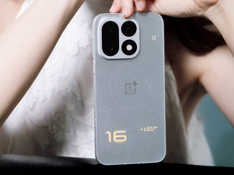 Hand holding the new OnePlus 16 flagship smartphone
